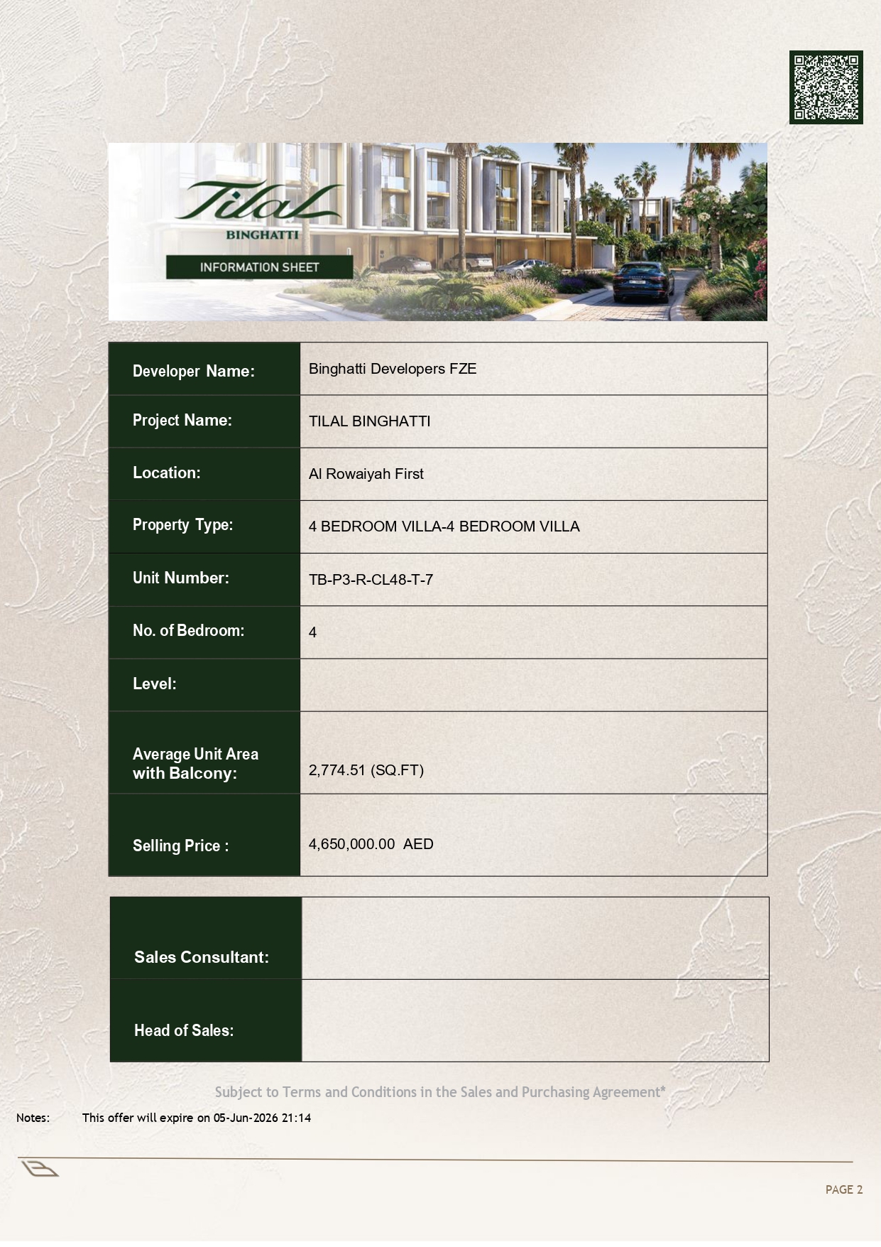 Tilal Binghatti Information Sheet
